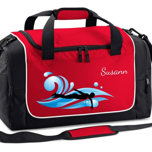 Sporttasche 38 Liter mit Namen und Motiv Schwimmen