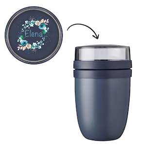 Thermo Insulated Lunchpot Ellipse cereal cup with name and flower wreath