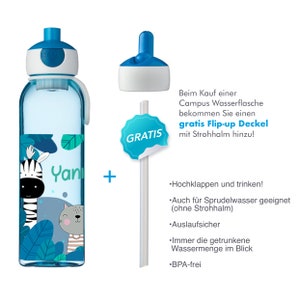 Brotdose Campus Bento Box Trinkflasche Wasserflasche in Türkis mit Name und Motiv Löwe Elefant Tiger Bild 2