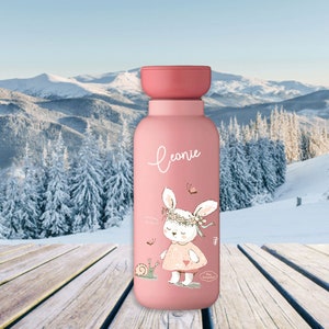 BENTO BOX Brotdose Take A Break Thermoflasche Ellipse Thermo-Lunchpot in Nordic Pink mit Name und Hase mit Schnecke Bild 10