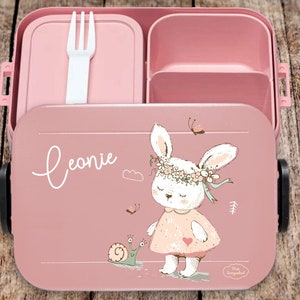 BENTO BOX Brotdose Take A Break Thermoflasche Ellipse Thermo-Lunchpot in Nordic Pink mit Name und Hase mit Schnecke Bild 7