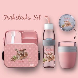 BENTO BOX Take A Break lunch box + Ellipse drinking bottle (for carbonated drinks) + Nordic Pink Deer Watercolor cereal cup