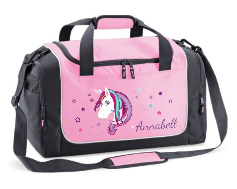 Sporttasche 38 Liter in Rosa mit Namen und Motiv Einhorn Beauty Bild 3