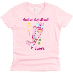 School child T-shirt in pink with name and school bag motif image 5