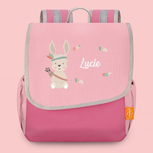 Kindergartenrucksack Happy Knirps NEXT in Rosa mit Name und Motiv Boho Häschen