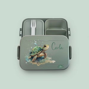 Mini Rucksack SET in der Farbe MINT mit dem Motiv Schildkröte Watercolor Nur Brotdose
