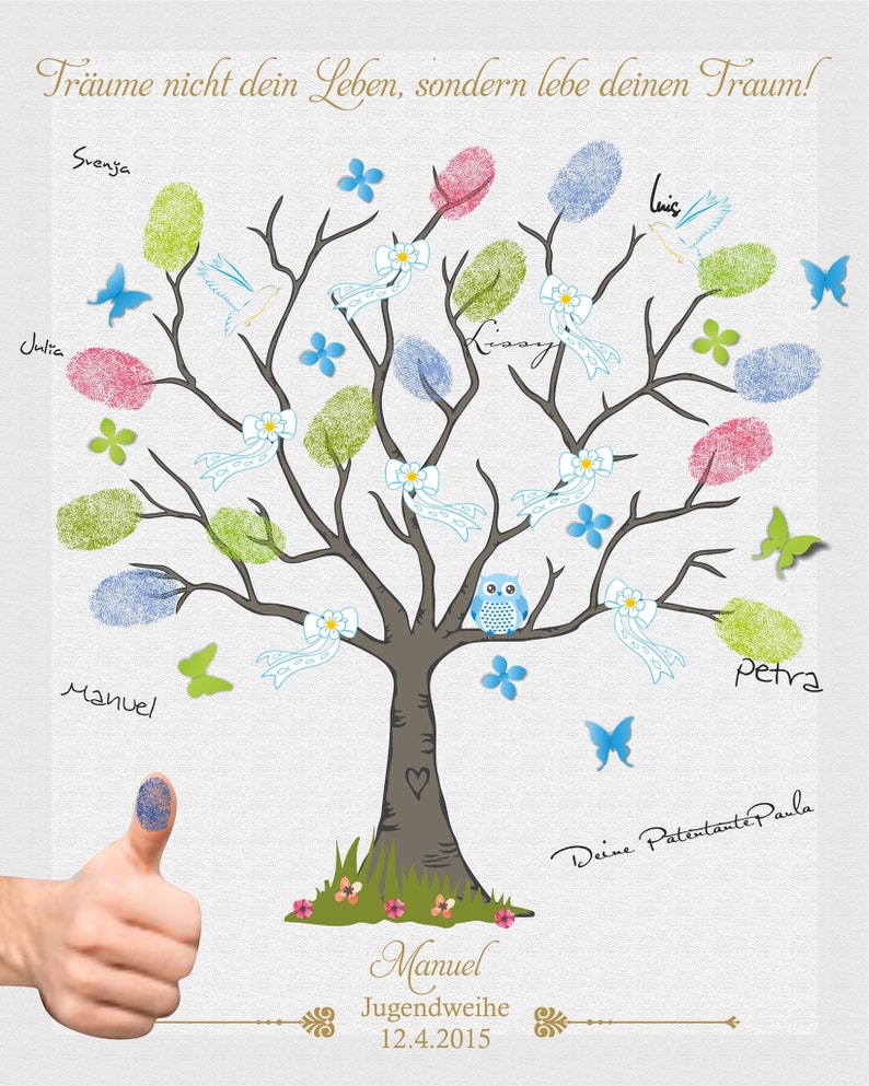 Fingerabdruckbaum Gästebuch Jugendweihe blau Etsy