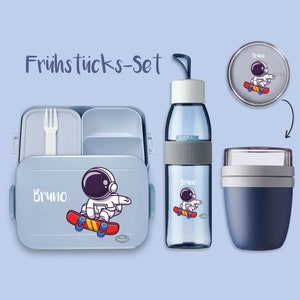 BENTO BOX Take A Break lunch box - Ellipse drinking bottle (for carbonated drinks) - Nordic denim cereal cup with astronaut skater