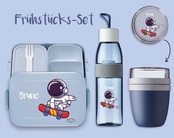 BENTO BOX Take A Break lunch box - Ellipse drinking bottle (for carbonated drinks) - Nordic denim cereal cup with astronaut skater