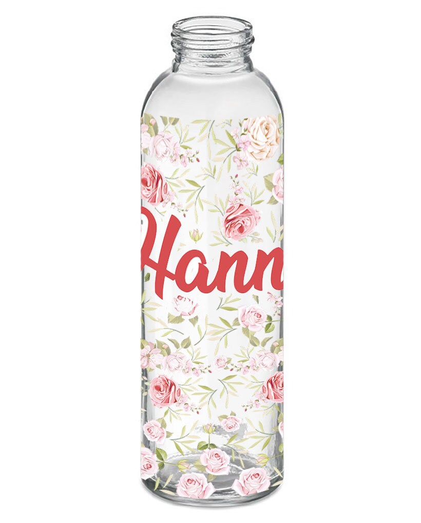 Glass bottle Luna 500ml drinking bottle with name and roses Etsy