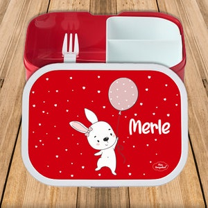 Lunch box Campus Bento Box Mepal in red with name and motif bunny with balloon