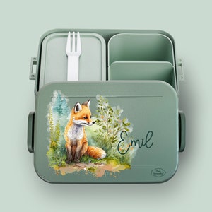 Bento Brotdose Take A Break Trinkflasche Ellipse für kohlensäurehaltige Getränke Müslibecher in Nordic Sage mit Fuchs Baby nur Bento Brotdose