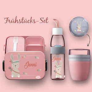 BENTO BOX Take A Break lunch box + Ellipse drinking bottle (for carbonated drinks) + Nordic pink boho bunny cereal cup