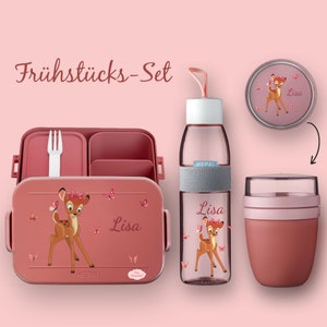 BENTO BOX lunch box Take A Break - drinking bottle Ellipse (for carbonated drinks) - cereal cup Vivid Mauve deer with butterflies