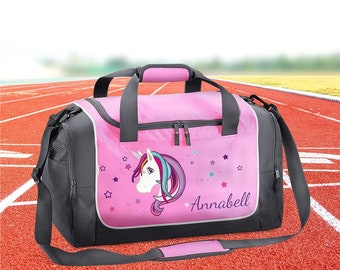 Sporttasche 38 Liter in Rosa mit Namen und Motiv Einhorn Beauty