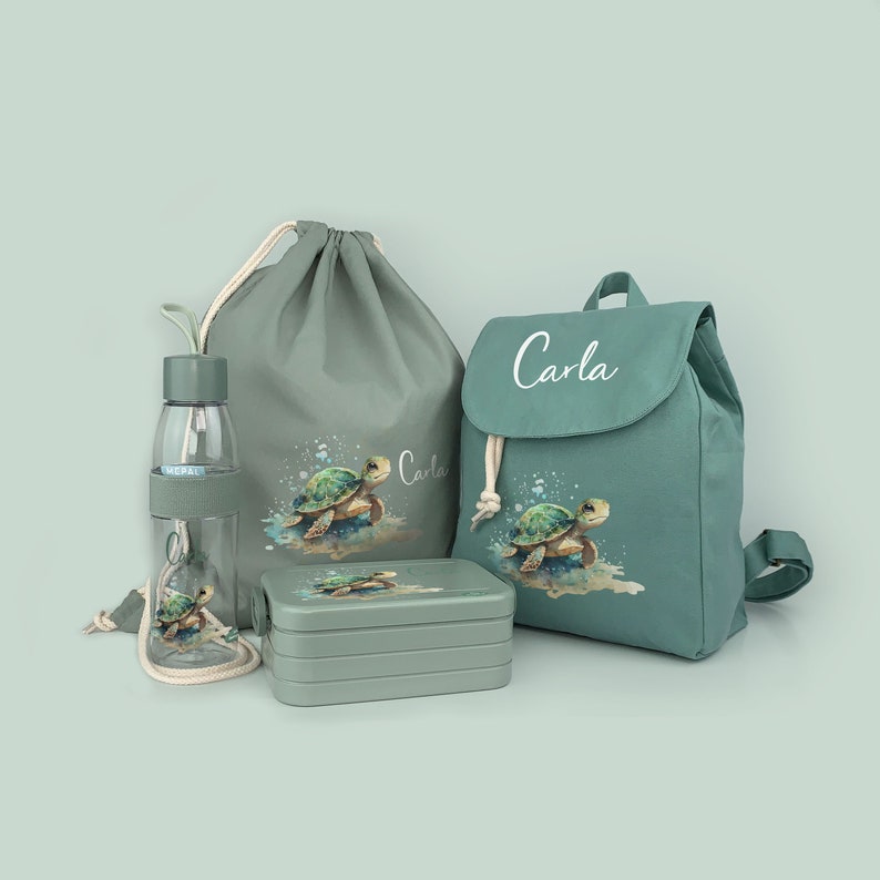 Mini Rucksack SET in der Farbe MINT mit dem Motiv Schildkröte Watercolor Mini Rucksack SET