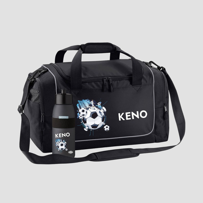 Sports bag 38 liters with name and motif Football Soccer City Black