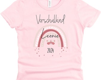 T-Shirt Vorschulkind in rosa mit Name und Motiv Regenbogen