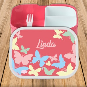 Lunch box Campus Bento Box Mepal in rose with name and motif butterflies pastel