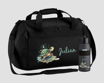 Sac de sport 26 litres avec nom et motif aquarelle tortue