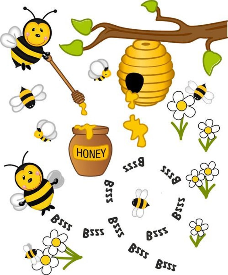 WandtattooHonigbienenHonigBienenBlumenAst Etsy