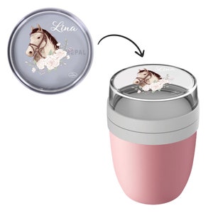 Tasse à céréales Lunchpot ellipse en rose nordique avec nom et roses tête de cheval image 4