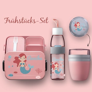 BENTO BOX Take A Break lunch box - Ellipse drinking bottle (for carbonated drinks) - Nordic pink cereal cup with mermaid