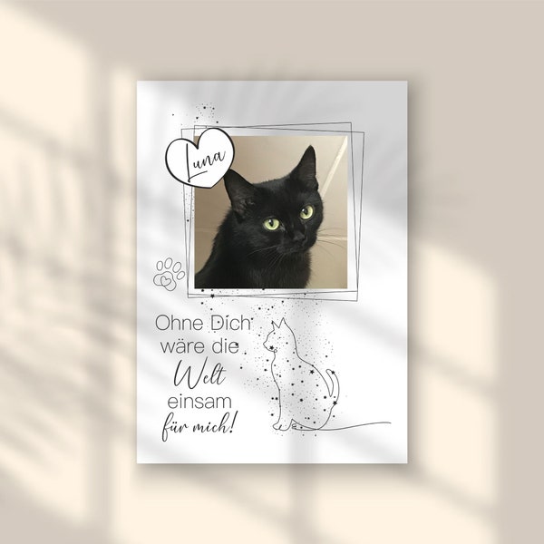 Personalisierte Leinwand Haustiere Katze mit Foto und Spruch