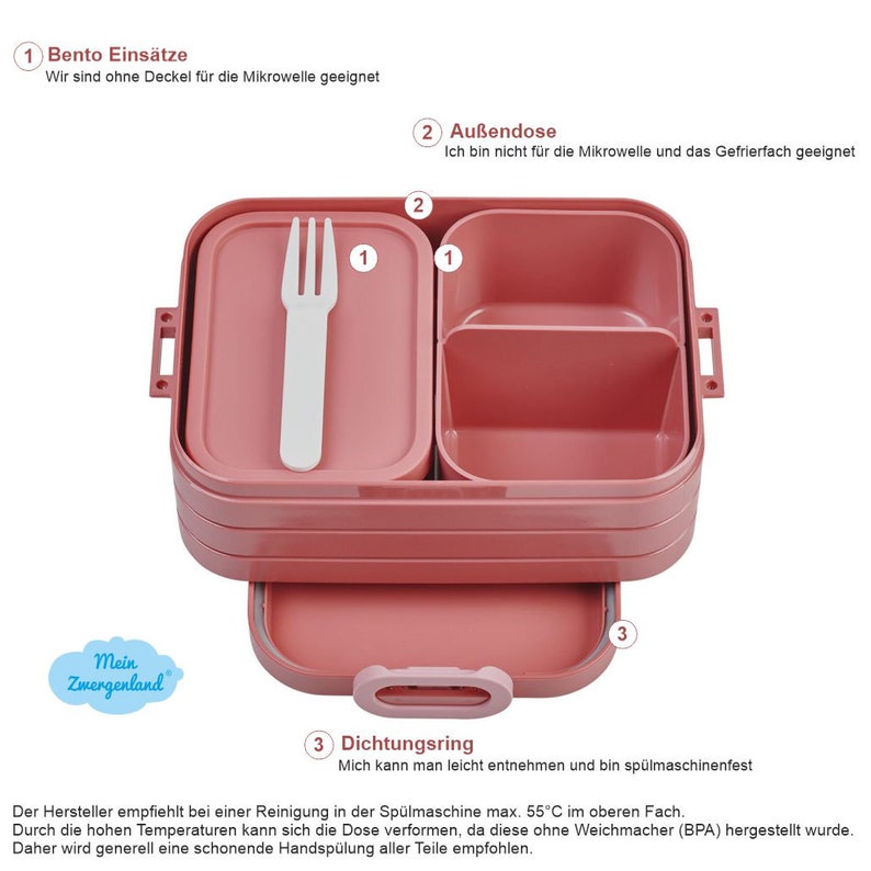 BENTO BOX Brotdose Take A Break Thermoflasche Ellipse Thermo-Lunchpot in Mauve Pink mit Name und Regenbogen Schmetterling Bild 4