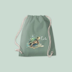 Mini Rucksack SET in der Farbe MINT mit dem Motiv Schildkröte Watercolor Nur Turnbeutel