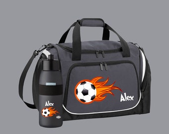 Sports bag 39 liters with name and fire football motif