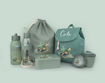 Mini backpack SET in the color MINT with the Turtle Watercolor motif