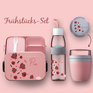 BENTO BOX Take A Break lunch box + Ellipse drinking bottle (for carbonated drinks) + Nordic pink cereal cup with ladybug