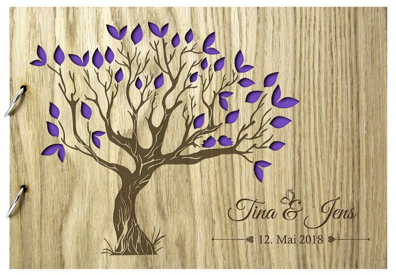 Personalized wooden wedding guest book with tree image 5