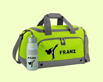 Multi-sports bag 41 liters in lime with name and motif Karate