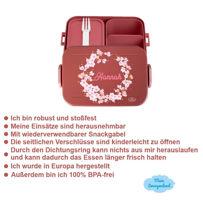 BENTO BOX Brotdose Take A Break Thermoflasche Ellipse Thermo-Lunchpot in Mauve Pink mit Name und Regenbogen Schmetterling Bild 5