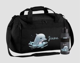 Sports bag 26 liters in black with name and dolphin motif