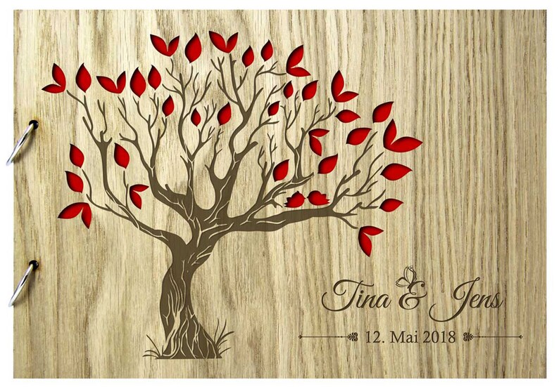 Personalized wooden wedding guest book with tree image 7