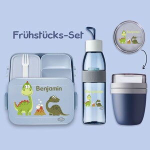 BENTO lunch box Take A Break drinking bottle Ellipse - (for carbonated drinks) - cereal cup in Nordic denim with Dino Park