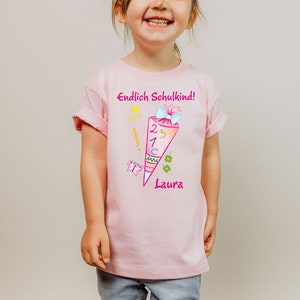 School child T-shirt in pink with name and school bag motif image 4