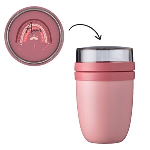 BENTO BOX Brotdose Take A Break Thermoflasche Ellipse Thermo-Lunchpot in Mauve Pink mit Name und Regenbogen Schmetterling nur ThermoPot 500ml