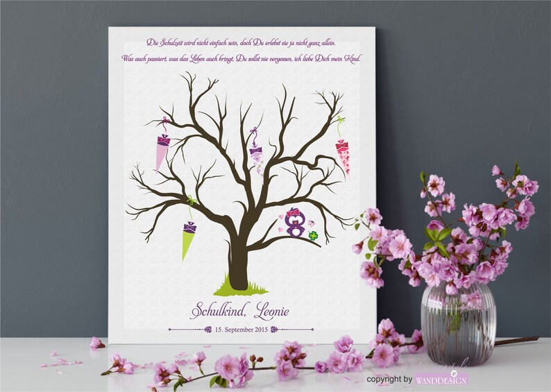 Fingerprint tree guest book back to school owl purple image 3