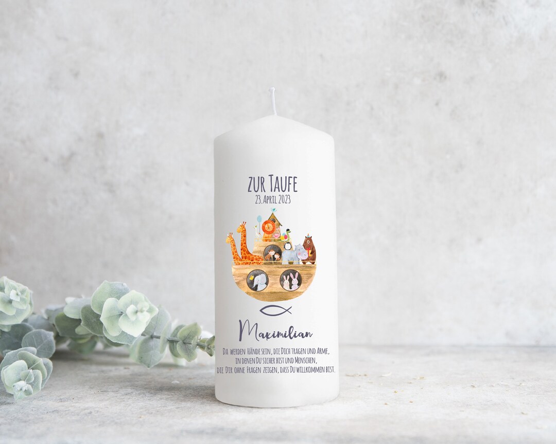 Wax Candle for Baptism Birth With Name Date and Noah's Ark Motif Etsy