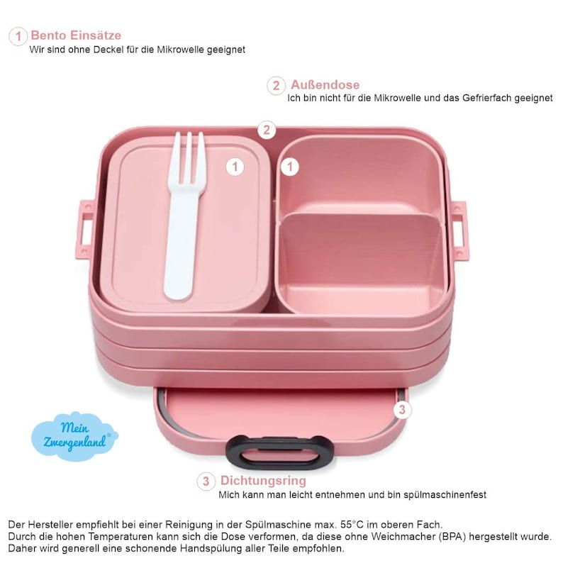 BENTO BOX Brotdose Take A Break Thermoflasche Ellipse Thermo-Lunchpot in Nordic Pink mit Name und Hase mit Schnecke image 4