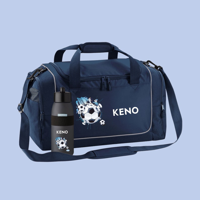 Sports bag 38 liters with name and motif Football Soccer City Navy