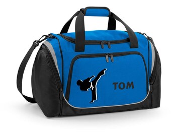 Sac de sport 39 litres en bleu royal avec nom et motif Karate