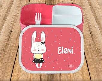 Brotdose Campus Bento Box Mepal in rose mit Name und Motiv Frau Hase