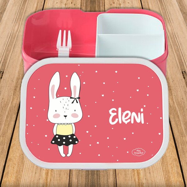 Brotdose Campus Bento Box Mepal in rose mit Name und Motiv Frau Hase