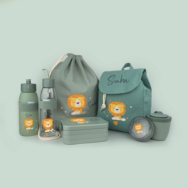 Mini Rucksack SET in der Farbe MINT mit dem Motiv Löwe mit Punkten