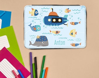 Personalized pencil case with name and fish submarine motif